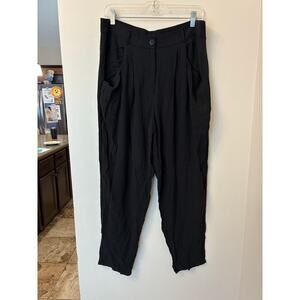 Eileen Fisher Silk Georgette Crepe Straight Pant Easy Fit Ankle Length Black M